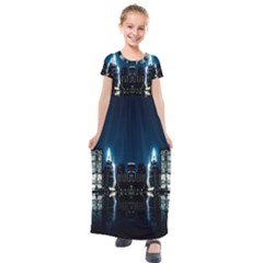 Night City Landscape Kids  Short Sleeve Maxi Dress by Vaneshart