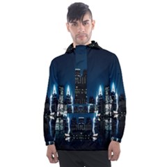 Night City Landscape Men s Front Pocket Pullover Windbreaker by Vaneshart