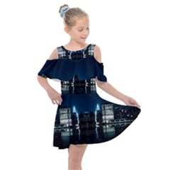 Night City Landscape Kids  Shoulder Cutout Chiffon Dress by Vaneshart