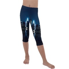 Night City Landscape Kids  Lightweight Velour Capri Leggings  by Vaneshart