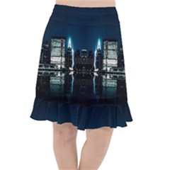 Night City Landscape Fishtail Chiffon Skirt by Vaneshart