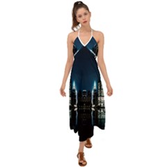 Night City Landscape Halter Tie Back Dress 