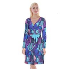 Geometric Pattern Long Sleeve Velvet Front Wrap Dress