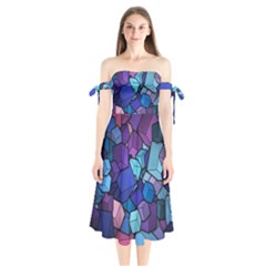 Geometric Pattern Shoulder Tie Bardot Midi Dress by Vaneshart