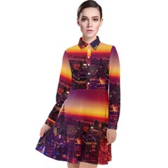 Buiding City Long Sleeve Chiffon Shirt Dress