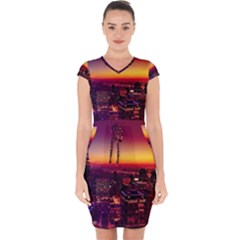 Buiding City Capsleeve Drawstring Dress 