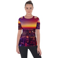 Buiding City Shoulder Cut Out Short Sleeve Top by Vaneshart