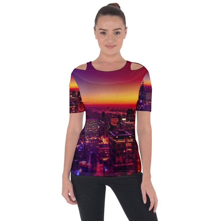 Buiding City Shoulder Cut Out Short Sleeve Top