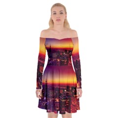 Buiding City Off Shoulder Skater Dress by Vaneshart