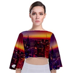 Buiding City Tie Back Butterfly Sleeve Chiffon Top by Vaneshart