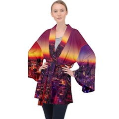 Buiding City Long Sleeve Velvet Kimono  by Vaneshart