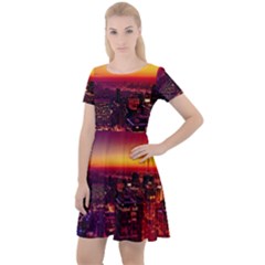 Buiding City Cap Sleeve Velour Dress  by Vaneshart