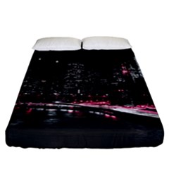 New York City Night Fitted Sheet (california King Size) by Vaneshart