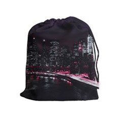 New York City Night Drawstring Pouch (xl) by Vaneshart