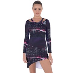 New York City Night Asymmetric Cut-out Shift Dress by Vaneshart