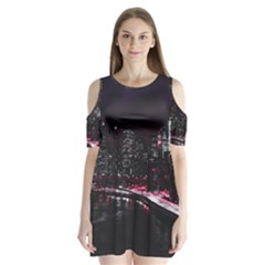 New York City Night Shoulder Cutout Velvet One Piece by Vaneshart