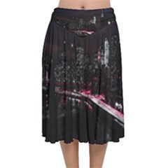 New York City Night Velvet Flared Midi Skirt by Vaneshart