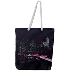 New York City Night Full Print Rope Handle Tote (large) by Vaneshart