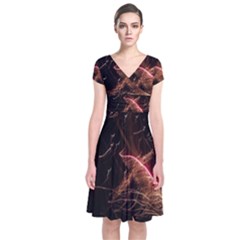 Light Night Dark Sparkler Firework Darkness Bonfire Celebrate Thanksgiving Screenshot Special Effect Short Sleeve Front Wrap Dress by Vaneshart