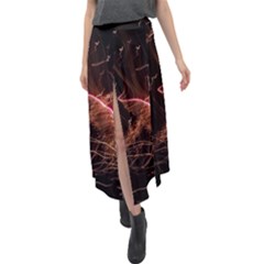 Light Night Dark Sparkler Firework Darkness Bonfire Celebrate Thanksgiving Screenshot Special Effect Velour Split Maxi Skirt by Vaneshart