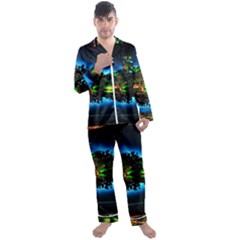 Night City Men s Satin Pajamas Long Pants Set by Vaneshart