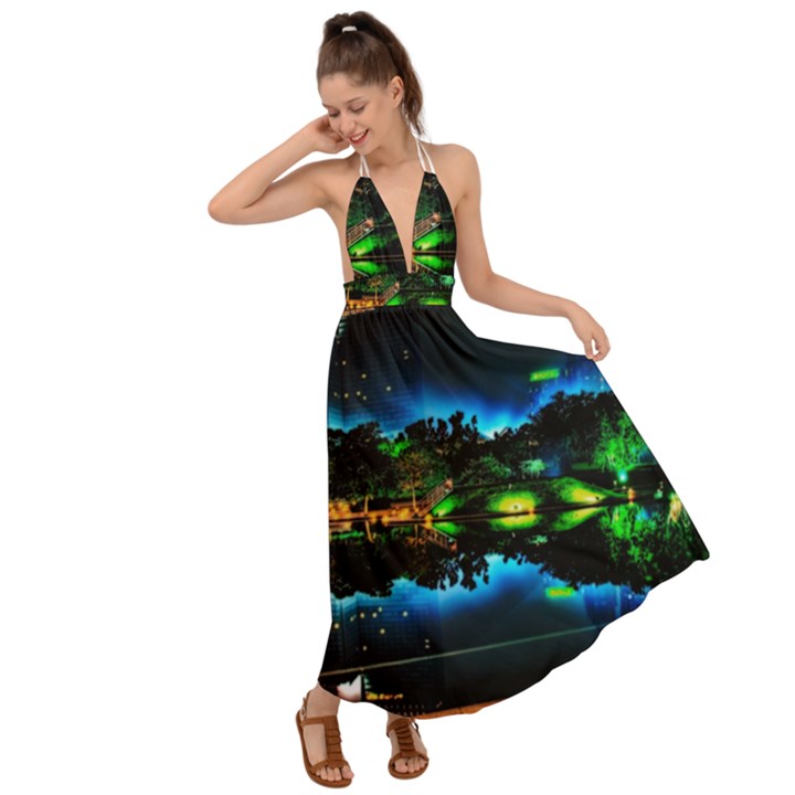 Night City Backless Maxi Beach Dress