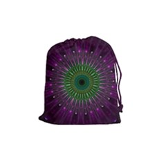 Light Abstract Flower Purple Petal Glass Color Circle Art Symmetry Digital Shape Fractal Macro Photo Drawstring Pouch (medium) by Vaneshart