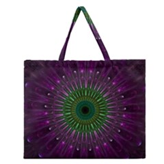 Light Abstract Flower Purple Petal Glass Color Circle Art Symmetry Digital Shape Fractal Macro Photo Zipper Large Tote Bag by Vaneshart