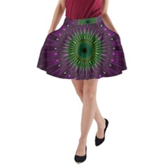 Light Abstract Flower Purple Petal Glass Color Circle Art Symmetry Digital Shape Fractal Macro Photo A-line Pocket Skirt by Vaneshart