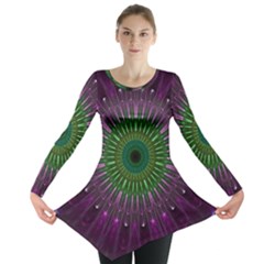 Light Abstract Flower Purple Petal Glass Color Circle Art Symmetry Digital Shape Fractal Macro Photo Long Sleeve Tunic  by Vaneshart