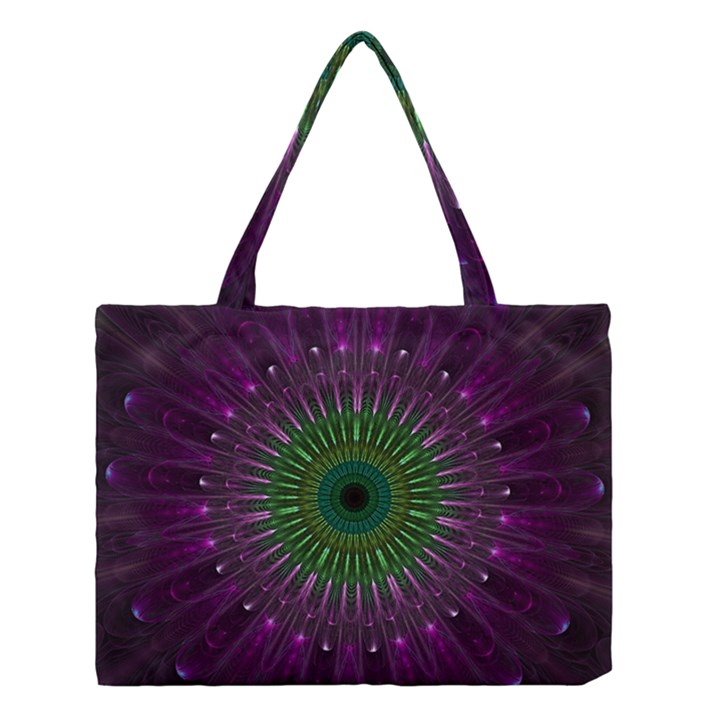 Light Abstract Flower Purple Petal Glass Color Circle Art Symmetry Digital Shape Fractal Macro Photo Medium Tote Bag