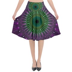 Light Abstract Flower Purple Petal Glass Color Circle Art Symmetry Digital Shape Fractal Macro Photo Flared Midi Skirt by Vaneshart