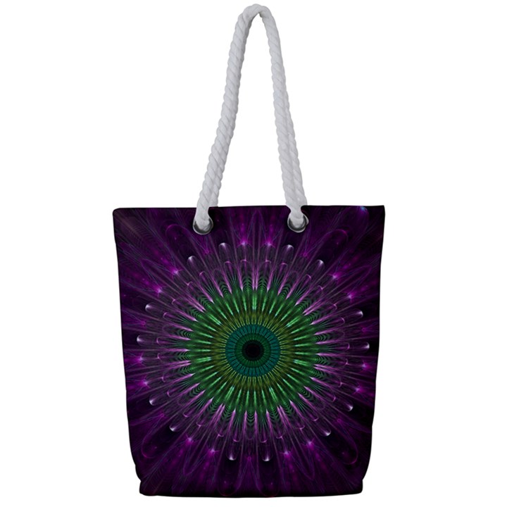 Light Abstract Flower Purple Petal Glass Color Circle Art Symmetry Digital Shape Fractal Macro Photo Full Print Rope Handle Tote (Small)