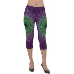 Light Abstract Flower Purple Petal Glass Color Circle Art Symmetry Digital Shape Fractal Macro Photo Lightweight Velour Capri Leggings  by Vaneshart