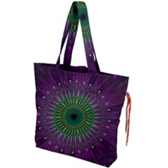 Light Abstract Flower Purple Petal Glass Color Circle Art Symmetry Digital Shape Fractal Macro Photo Drawstring Tote Bag by Vaneshart