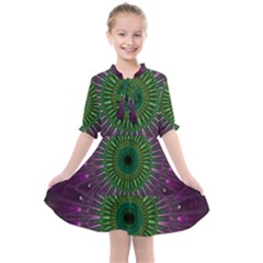 Light Abstract Flower Purple Petal Glass Color Circle Art Symmetry Digital Shape Fractal Macro Photo Kids  All Frills Chiffon Dress by Vaneshart