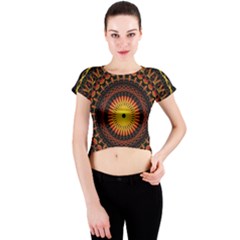 Spiral Pattern Circle Neon Psychedelic Illustration Design Symmetry Shape Mandala Crew Neck Crop Top by Vaneshart