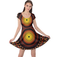 Spiral Pattern Circle Neon Psychedelic Illustration Design Symmetry Shape Mandala Cap Sleeve Dress by Vaneshart