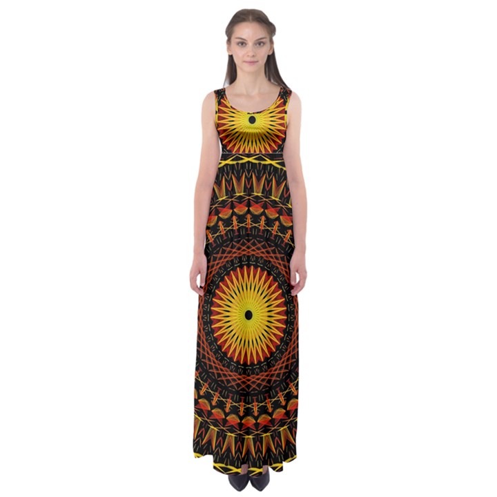 Spiral Pattern Circle Neon Psychedelic Illustration Design Symmetry Shape Mandala Empire Waist Maxi Dress