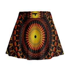 Spiral Pattern Circle Neon Psychedelic Illustration Design Symmetry Shape Mandala Mini Flare Skirt by Vaneshart