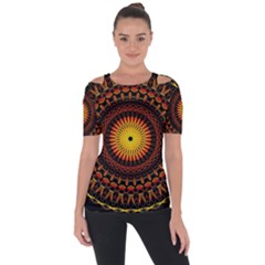 Spiral Pattern Circle Neon Psychedelic Illustration Design Symmetry Shape Mandala Shoulder Cut Out Short Sleeve Top by Vaneshart