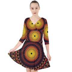 Spiral Pattern Circle Neon Psychedelic Illustration Design Symmetry Shape Mandala Quarter Sleeve Front Wrap Dress by Vaneshart