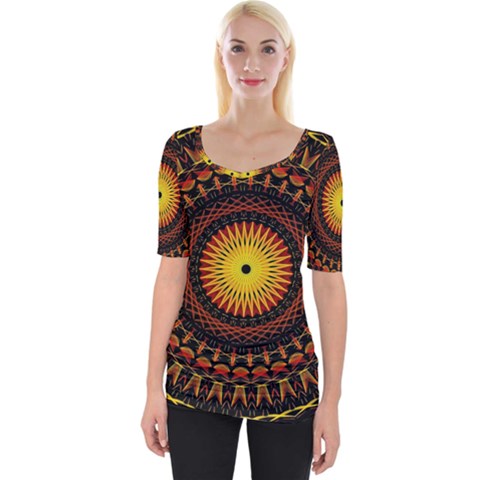 Spiral Pattern Circle Neon Psychedelic Illustration Design Symmetry Shape Mandala Wide Neckline Tee by Vaneshart