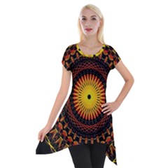 Spiral Pattern Circle Neon Psychedelic Illustration Design Symmetry Shape Mandala Short Sleeve Side Drop Tunic by Vaneshart