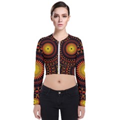 Spiral Pattern Circle Neon Psychedelic Illustration Design Symmetry Shape Mandala Long Sleeve Zip Up Bomber Jacket by Vaneshart