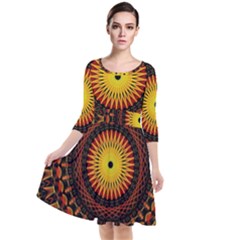 Spiral Pattern Circle Neon Psychedelic Illustration Design Symmetry Shape Mandala Quarter Sleeve Waist Band Dress