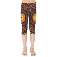 Spiral Pattern Circle Neon Psychedelic Illustration Design Symmetry Shape Mandala Kids  Capri Leggings  by Vaneshart