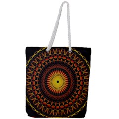 Spiral Pattern Circle Neon Psychedelic Illustration Design Symmetry Shape Mandala Full Print Rope Handle Tote (large) by Vaneshart