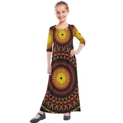 Spiral Pattern Circle Neon Psychedelic Illustration Design Symmetry Shape Mandala Kids  Quarter Sleeve Maxi Dress by Vaneshart