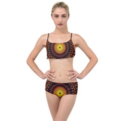 Spiral Pattern Circle Neon Psychedelic Illustration Design Symmetry Shape Mandala Layered Top Bikini Set by Vaneshart